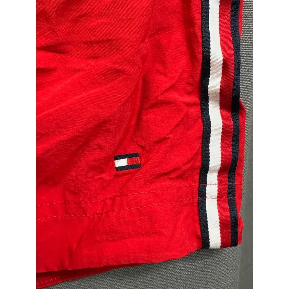 Tommy Hilfiger Men Red Swim Trunks Striped Mesh Lined Board Shorts Size M